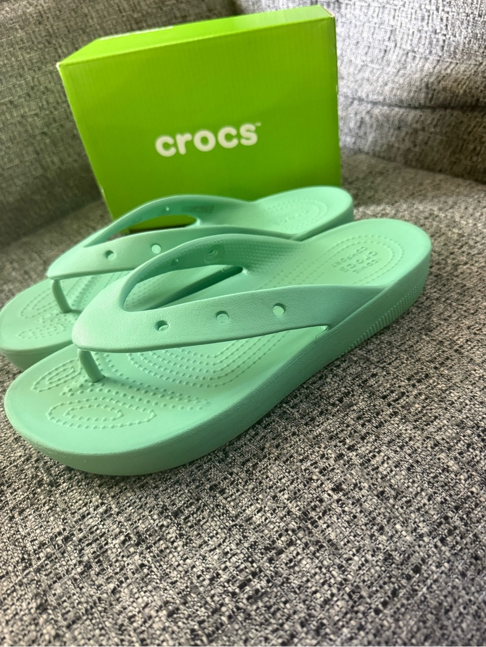 CROCS Women's Mint Green Wedge Flip Sandals